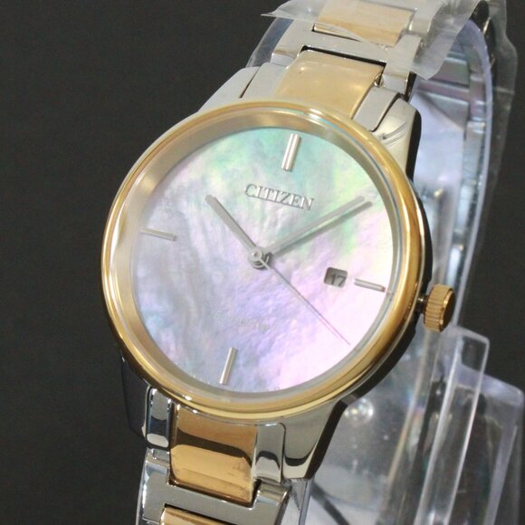 Citizen Eco-Drive Women's Two Tone Blue MOP Dial Sapphire Crystal 29mm - Picture 1 of 14